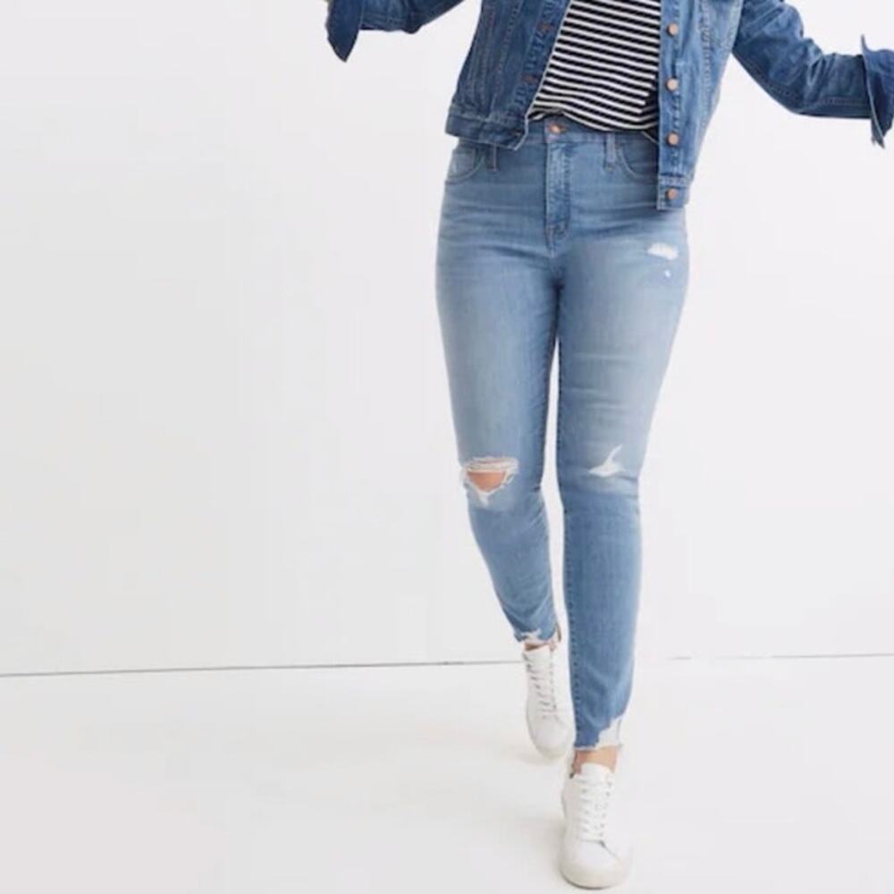 Madewell 9” High-Rise Skinny Jeans Ontario Wash Distressed-Hem Size 29 MSRP $128